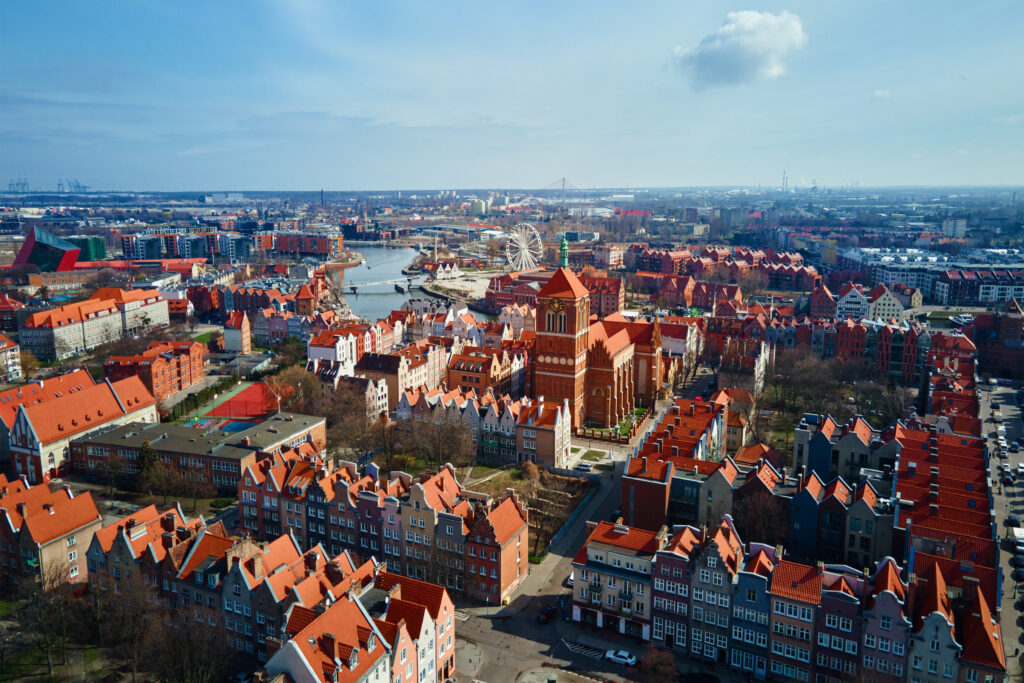 Aerial view of Gdansk city in Poland. Starówka Gdańsk