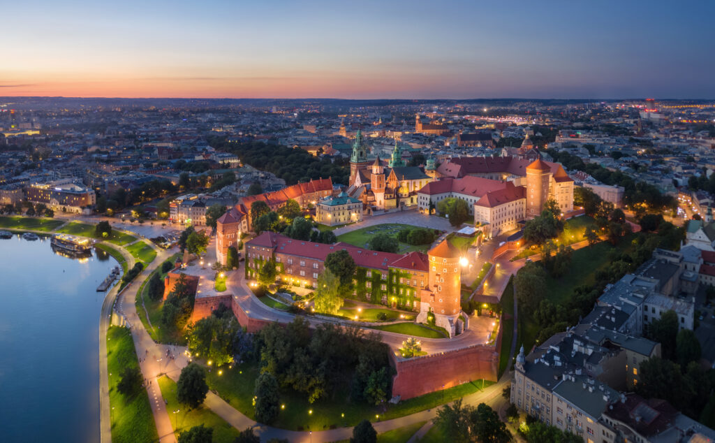 Aerial view of Wawel Castle in Krakow, Poland Wawel w nocy