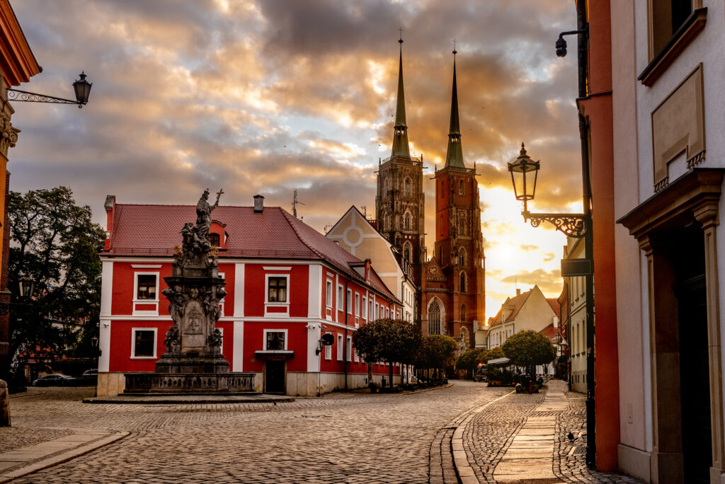 Ostrow Tumski island and Cathedral of St John the Baptist towers Ostrów tumski Wrocław