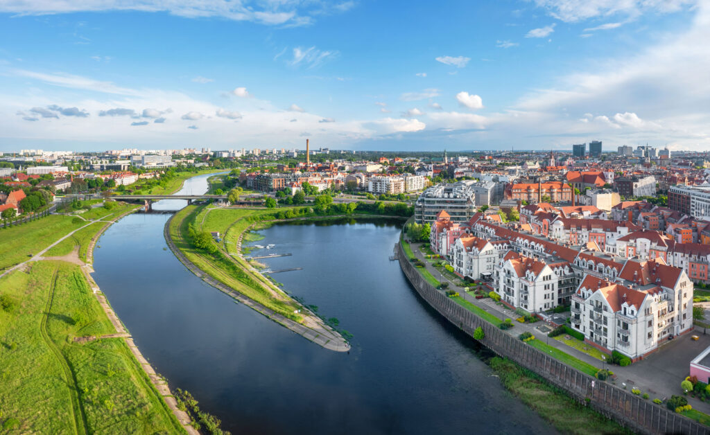 Poznan, Poland. Aerial view of Old Port district Warta